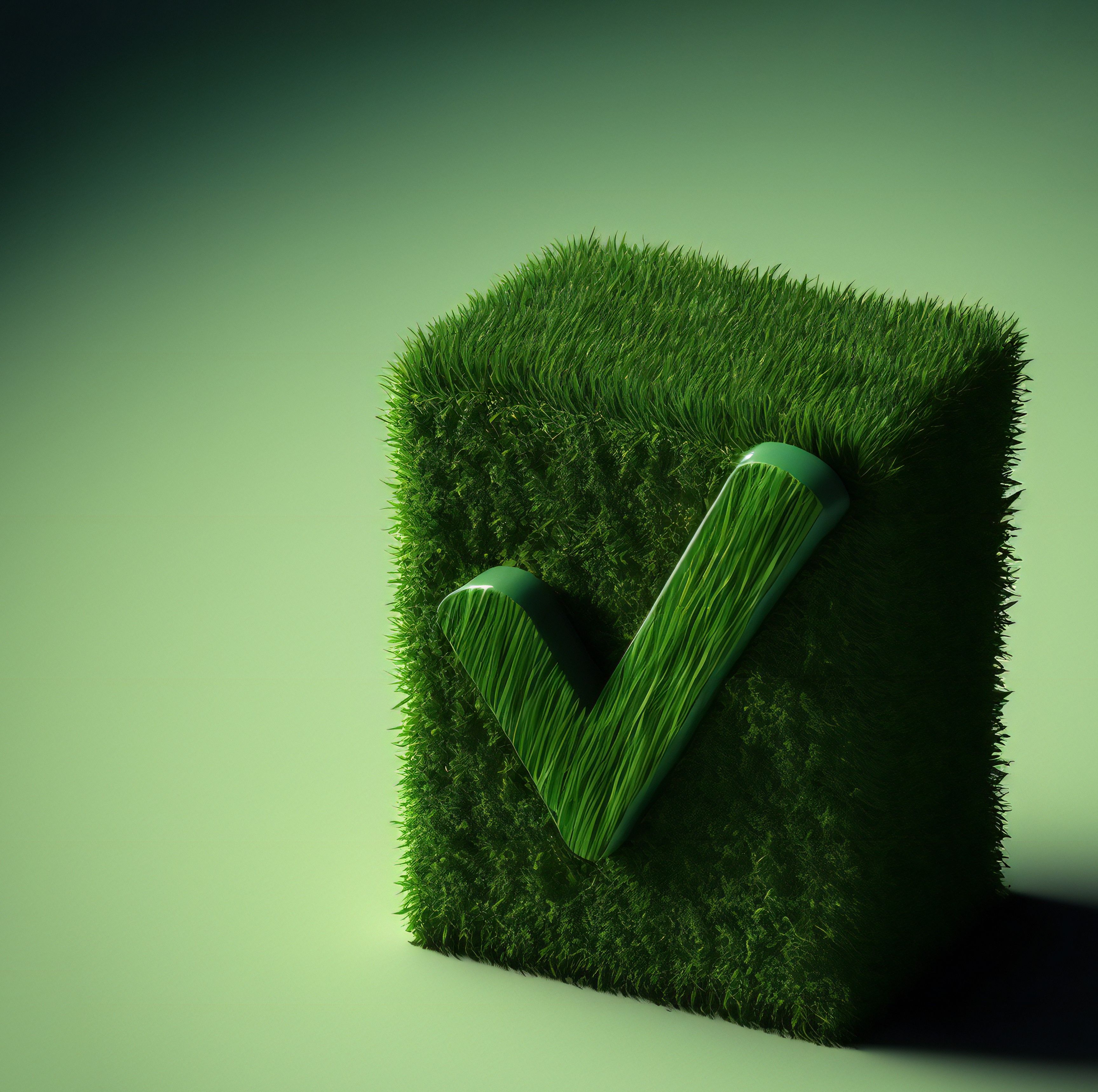 Grasblock mit einem grünen Hacken 