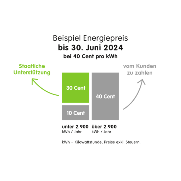 Schematische Darstellung der Funktionsweise der Strompreisbremse (bis Juni 2024)