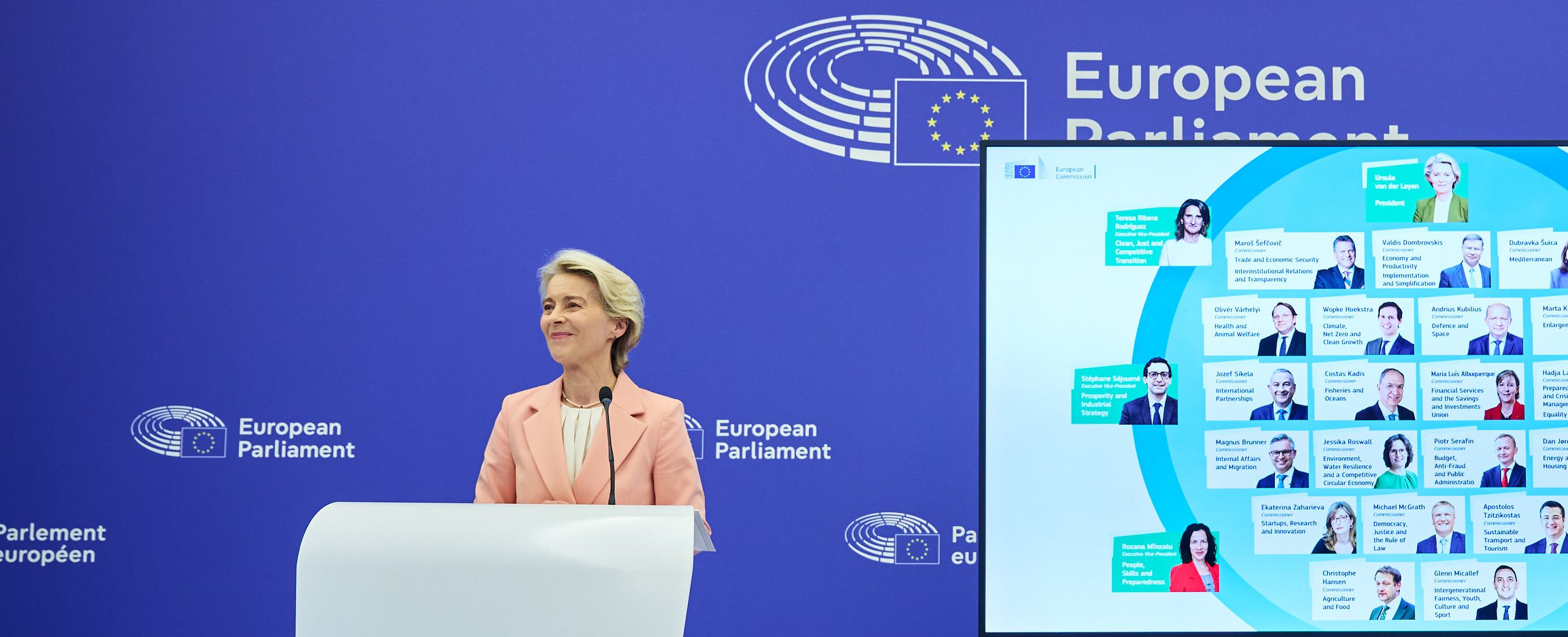 Bild von Ursula von der Leyen am Rednerpult des Europäischen Parlaments 